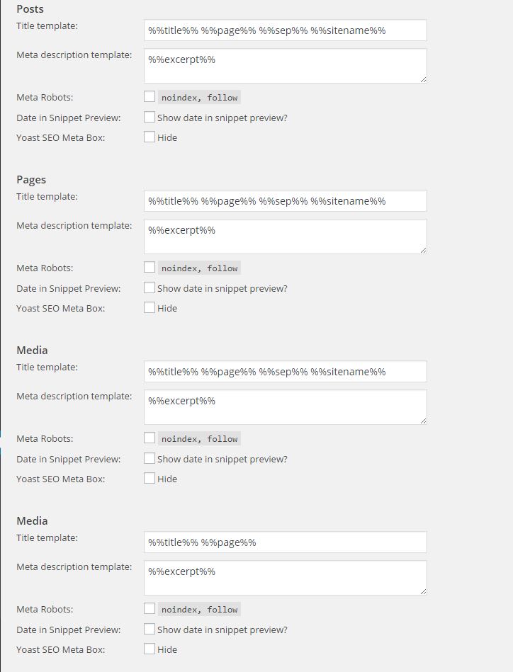 Yoast settings