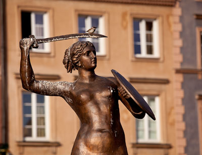 The Syrena Mermaid Statue in the Old Town square in Warsaw