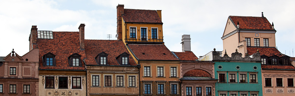 Panorama of some old buildings in the Town Square of Warsaw in Poland