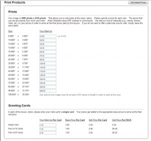 Fine Art America - default pricing for prints