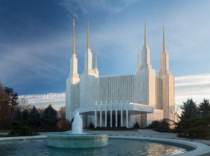 Mormon temple in Washington DC in late winter afternoon