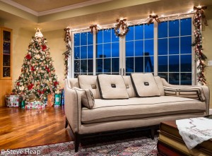 Ornate Christmas Tree in corner of modern home