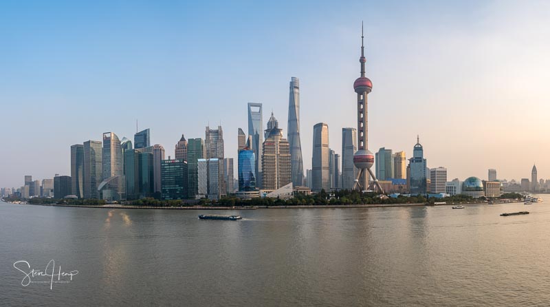 Skyline of the city of Shanghai at sunset