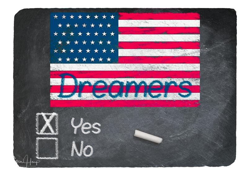 Dreamers Yes concept using chalk on slate blackboard