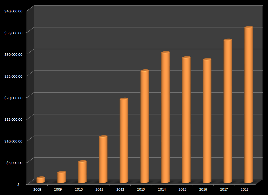 Annual earnings from stock photography since I started selling my digital photos online in 2008