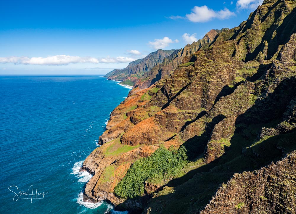 Helicopter aerial view of the Na Pali coastline of Kauai